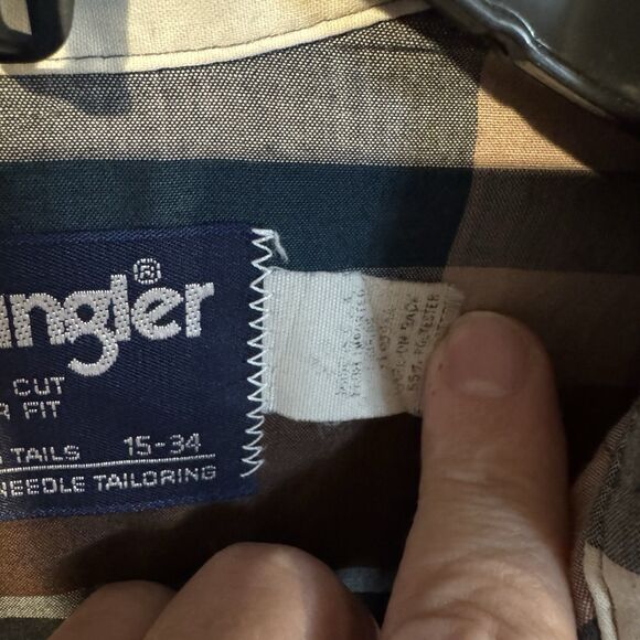 Wrangler Men's 15 - 34 Western Pearl Snap Plaid Shirt Long Sleeve Brown Blue - Picture 5 of 9